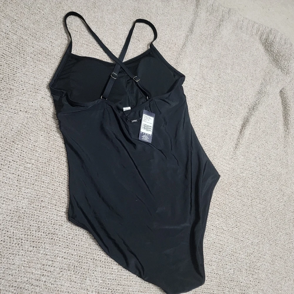 NWT Ocean Blues Black One Piece Swimsuit With Adjustable Straps XL